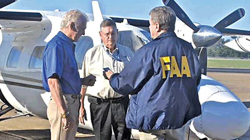 FAA NTSB inspection at airport of airplane pilot