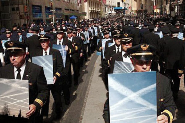 Airline chemtrail pilots protesting aviation conspiracy theory.